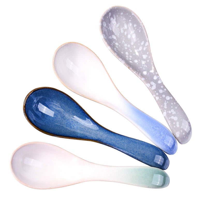 Japanese Soup Spoons set of 4 Asian Soup Spoon Suitable for Rice Porridge Cereal Wonton Tong sui Pho Udon Ramen