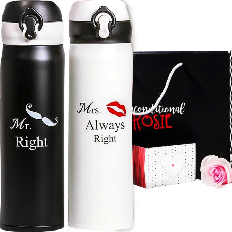 Unconditional rosie Wedding by Unconditional Rosie  Set of 2 Matching Stainless Steel Flasks This Thermo Set Comes in a Gift Box Funny Unique and Personalized Couples Gifts for Him and Her 