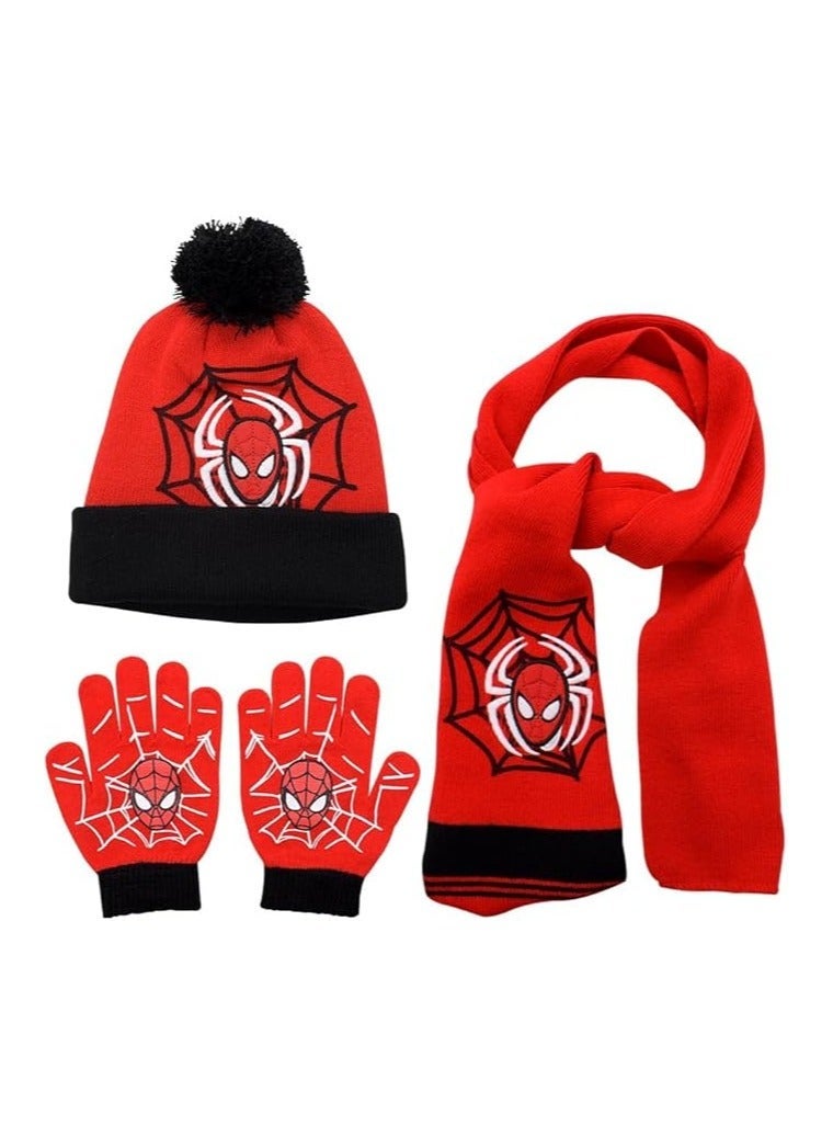 Supperhero Kids Hats Scarf & Gloves Set, Spider Winter Warm Beanie, Kids Scarf Hats Kids Knit Set Suitable for boys aged 2-8 years - Image 1