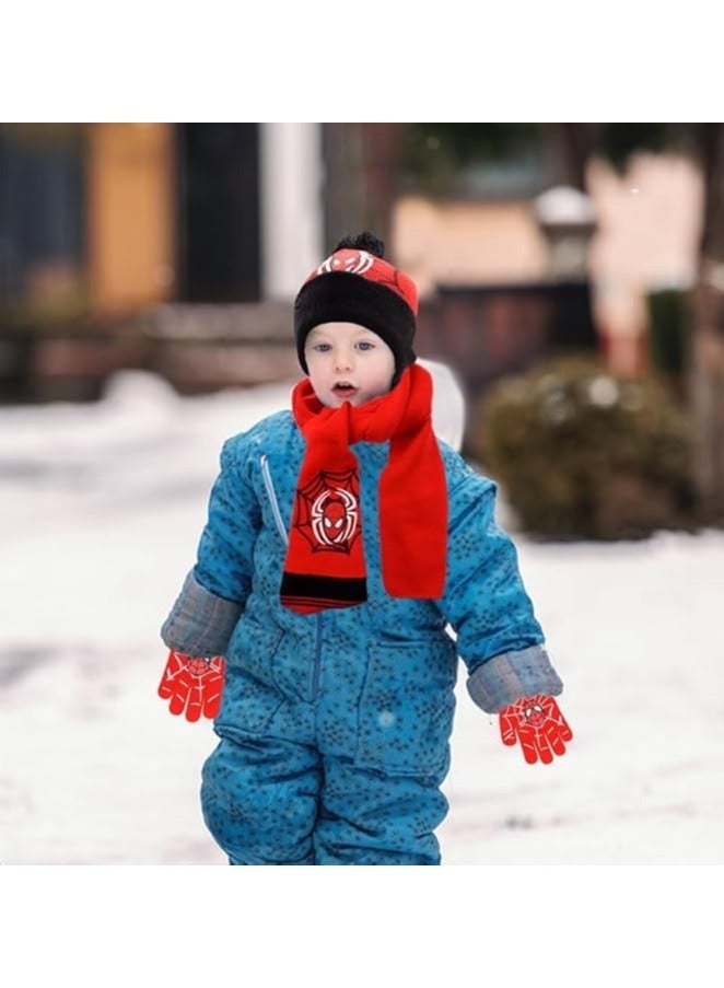Supperhero Kids Hats Scarf & Gloves Set, Spider Winter Warm Beanie, Kids Scarf Hats Kids Knit Set Suitable for boys aged 2-8 years - Image 3