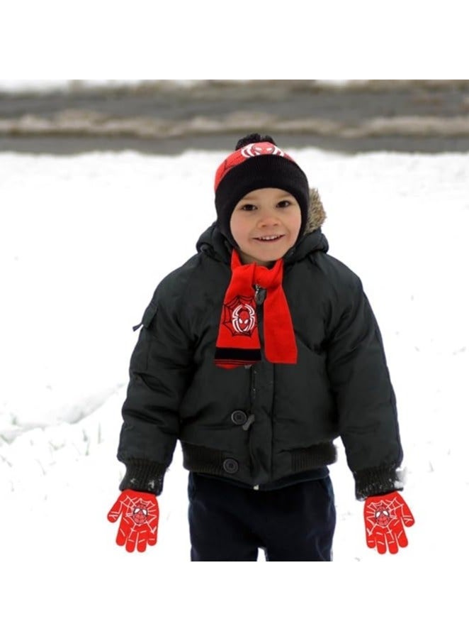 Supperhero Kids Hats Scarf & Gloves Set, Spider Winter Warm Beanie, Kids Scarf Hats Kids Knit Set Suitable for boys aged 2-8 years - Image 2