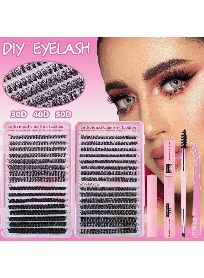 Gecomo 4 Styles DIY Eyelash Extension Kit 640 Clusters, 9-16mm Mixed Individual Lashes Cluster, Natural Curl Personal Eyelash Set, Segmented False Eyelashes, Thick Eyelashes - Image 1