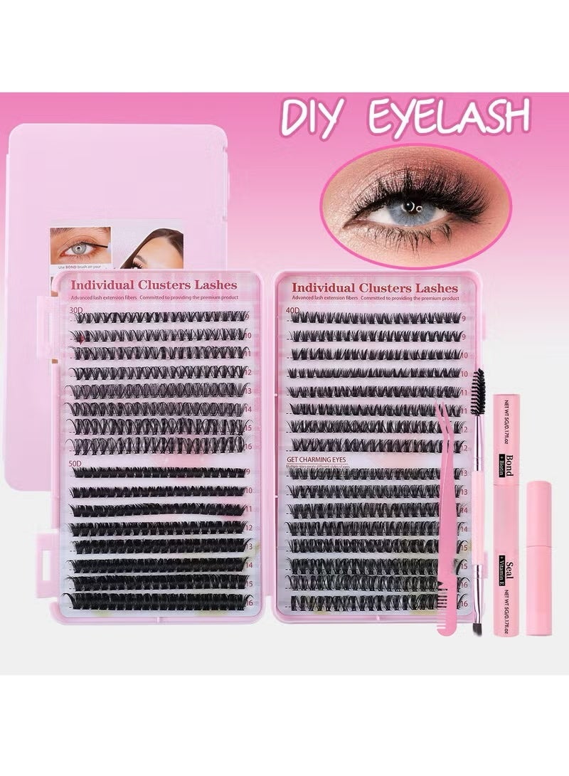 Gecomo 4 Styles DIY Eyelash Extension Kit 640 Clusters, 9-16mm Mixed Individual Lashes Cluster, Natural Curl Personal Eyelash Set, Segmented False Eyelashes, Thick Eyelashes - Image 2