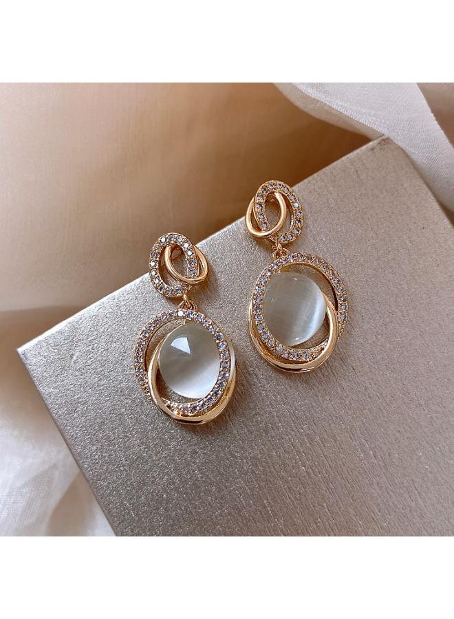 Silver Needle Real Gold Electroplated Zircon Pearl Bow Earrings Light Luxury High Sense Internet Celebrity Fashion Elegant Earrings 