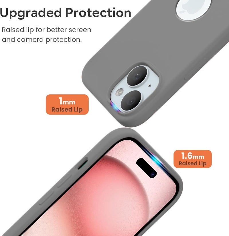 Elzzi Microfiber Logo Cut Cover Compatible For iPhone 15 Case Liquid Silicone Case Non-Slip Full Body 4 Layer Protective Covers Shockproof Back Cover With High Raised Camera Lips (6.1 inch, Dark Grey) - Image 3