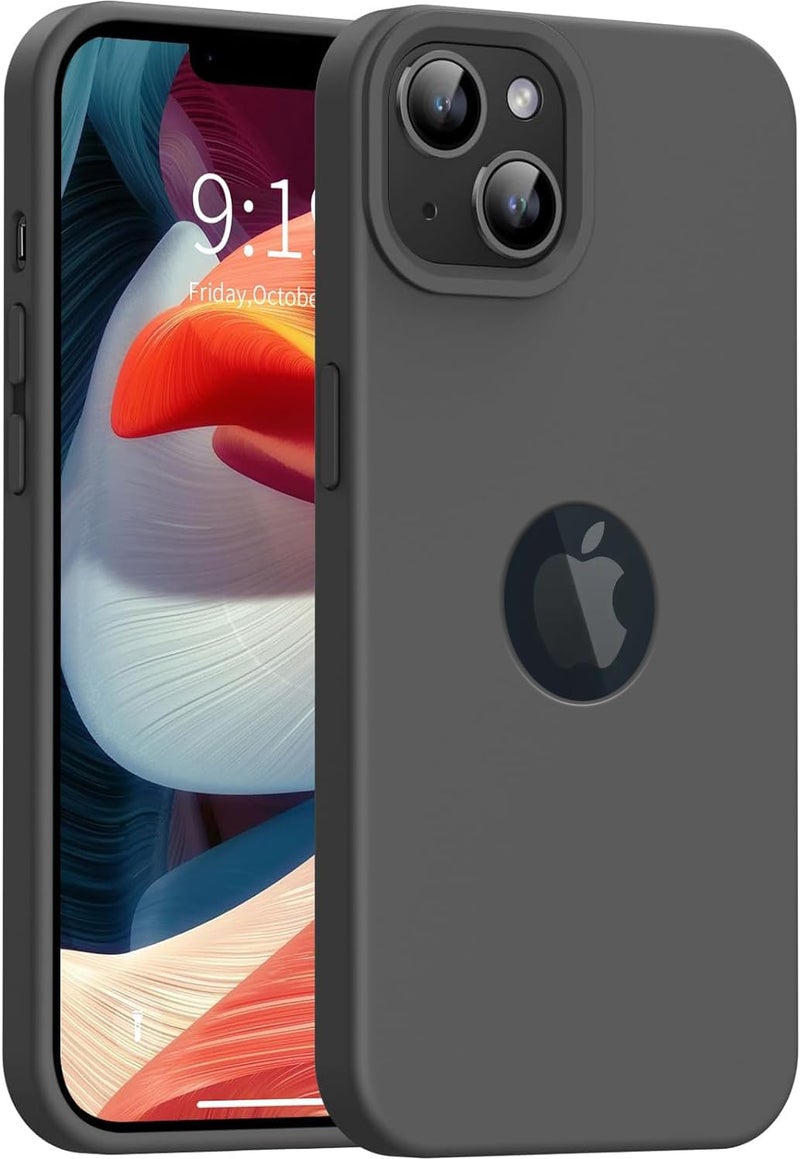 Elzzi Microfiber Logo Cut Cover Compatible For iPhone 15 Case Liquid Silicone Case Non-Slip Full Body 4 Layer Protective Covers Shockproof Back Cover With High Raised Camera Lips (6.1 inch, Dark Grey) - Image 1