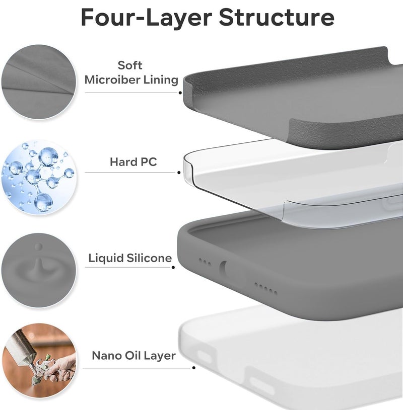 Elzzi Microfiber Logo Cut Cover Compatible For iPhone 15 Case Liquid Silicone Case Non-Slip Full Body 4 Layer Protective Covers Shockproof Back Cover With High Raised Camera Lips (6.1 inch, Dark Grey) - Image 5
