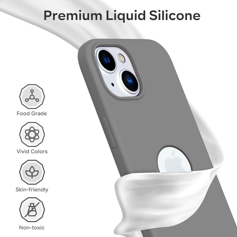 Elzzi Microfiber Logo Cut Cover Compatible For iPhone 15 Case Liquid Silicone Case Non-Slip Full Body 4 Layer Protective Covers Shockproof Back Cover With High Raised Camera Lips (6.1 inch, Dark Grey) - Image 4