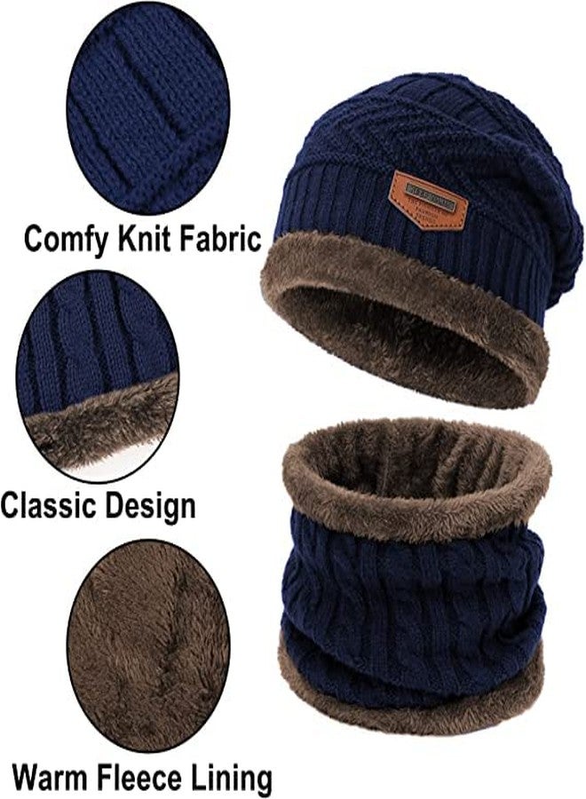 Missby® Winter Hat Scarf Gloves for Men Women - Fleece Lined Slouchy Beanie Snow Knit Skull Cap Circle Scarves Touch Screen Gloves (Blue(NeckSet+Gloves)) - Image 3