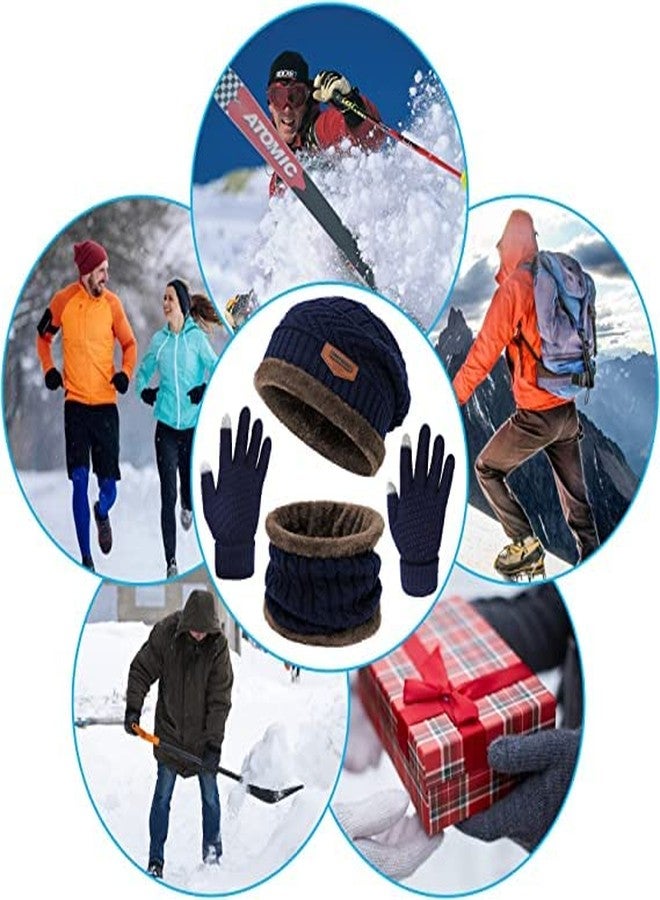 Missby® Winter Hat Scarf Gloves for Men Women - Fleece Lined Slouchy Beanie Snow Knit Skull Cap Circle Scarves Touch Screen Gloves (Blue(NeckSet+Gloves)) - Image 5