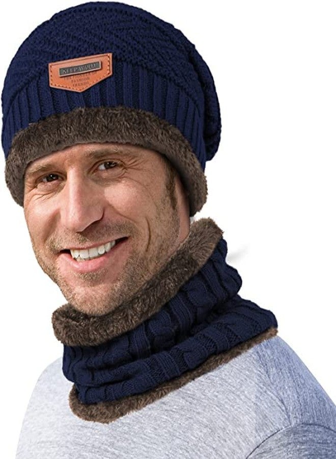Missby® Winter Hat Scarf Gloves for Men Women - Fleece Lined Slouchy Beanie Snow Knit Skull Cap Circle Scarves Touch Screen Gloves (Blue(NeckSet+Gloves)) - Image 4