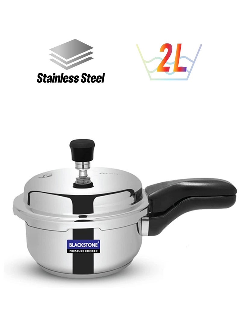 BLACKSTONE - 2 Ltr Pressure Cooker, Stainless Steel Cooker with Comfortable Handle Induction Compatible Base - Image 1