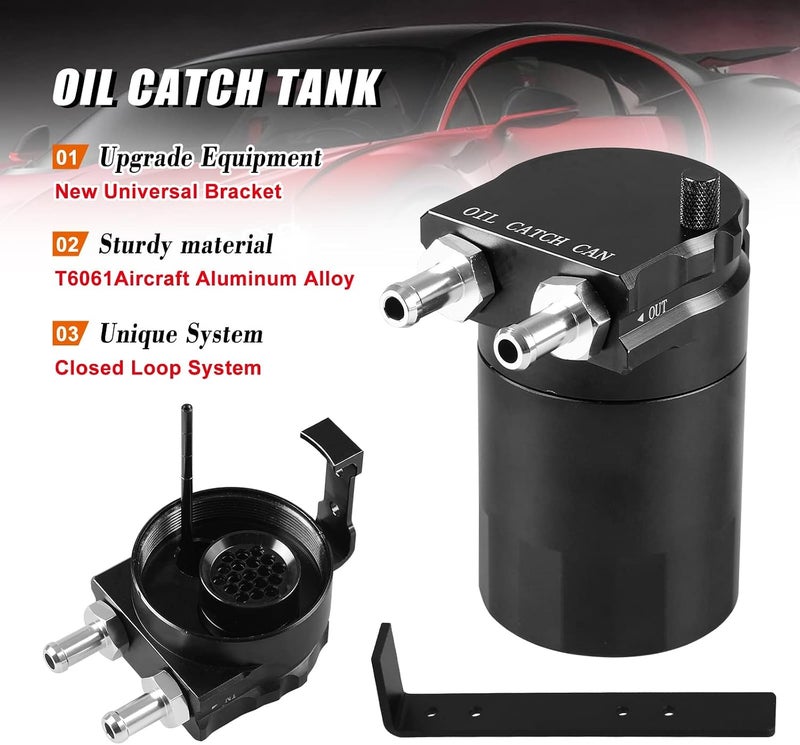 RULLINE Universal 350ml Reservoir Tank Oil Catch Can with Bracket - Black Aluminum Polish Baffled Design - Image 3