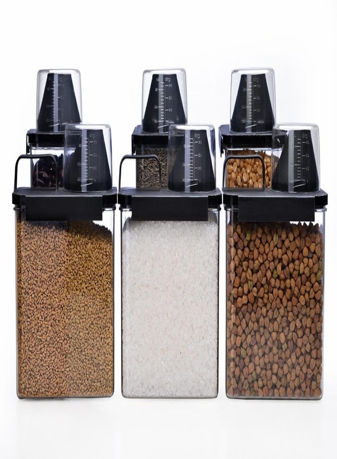 JUICIQ Airtight Plastic Storage Container Set – 8-Piece Food Storage Jars with Measuring Lids – Transparent Dry Food Organizer for Kitchen & Pantry – Ideal for Grains, Pulses, & Rices (Black 1) - Image 2