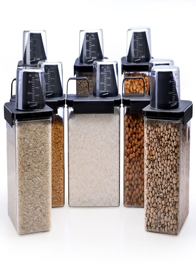 JUICIQ Airtight Plastic Storage Container Set – 8-Piece Food Storage Jars with Measuring Lids – Transparent Dry Food Organizer for Kitchen & Pantry – Ideal for Grains, Pulses, & Rices (Black 1) - Image 3