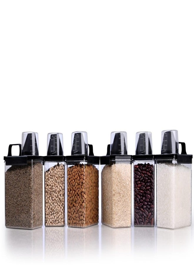 JUICIQ Airtight Plastic Storage Container Set – 8-Piece Food Storage Jars with Measuring Lids – Transparent Dry Food Organizer for Kitchen & Pantry – Ideal for Grains, Pulses, & Rices (Black 1) - Image 1
