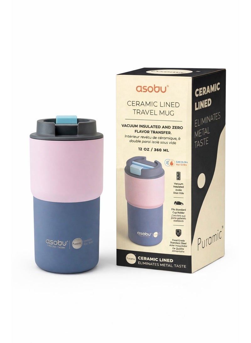Asobu Ceramic Lined Travel Mug 12oz/360ml Pastel Pink, Vacuum Insulated Stainless Steel Coffee Mug, No Metal Taste, Leakproof Lid, BPA Free Reusable Cup for Hot & Cold Drinks, Car Cup Holder Friendly - Image 1