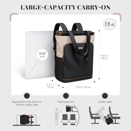 GOLF SUPAGS Convertible Laptop Backpack for Women Casual Daypack Notebook Tote Bag for Work College Travel Leisure Black White - Image 3