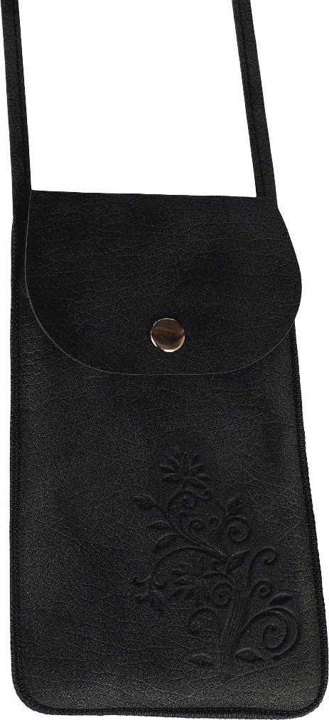 Cemmys Women's Cross Nubuck Shoulder Phone Bag Case - Floral Black  - Image 1