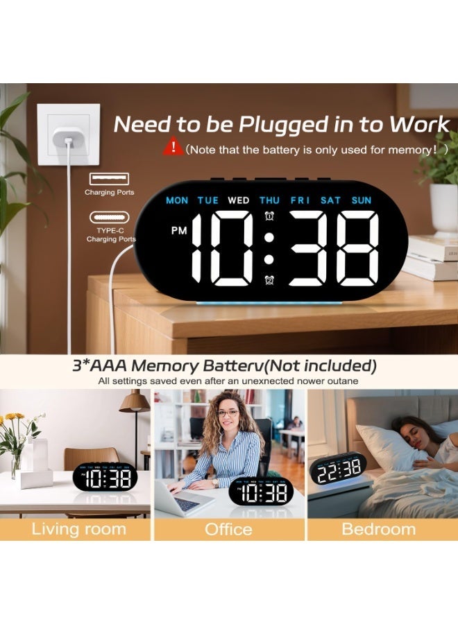 7.8'' Digital Alarm Clock,LED Digital Clock with Ambient Light, with Day/Date/Temperature / 12 / 24H / Dual Alarm/Snooze, Bedside Desk Table Clock, for Office Bedroom Kids Elderly - Image 5