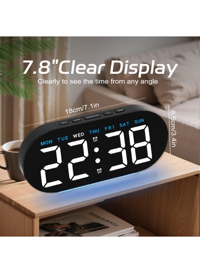 7.8'' Digital Alarm Clock,LED Digital Clock with Ambient Light, with Day/Date/Temperature / 12 / 24H / Dual Alarm/Snooze, Bedside Desk Table Clock, for Office Bedroom Kids Elderly - Image 3