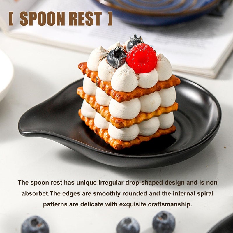 Cosmer Spoon Rest,Ceramic Spoon Holder for Stove Top Large Spatula Rest Cooking Spoons Rest for Kitchen Utensils Heat-Resistant Rest Large (Black) - Image 4