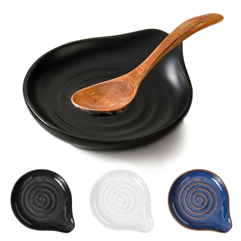 Cosmer Spoon Rest,Ceramic Spoon Holder for Stove Top Large Spatula Rest Cooking Spoons Rest for Kitchen Utensils Heat-Resistant Rest Large (Black) - Image 1