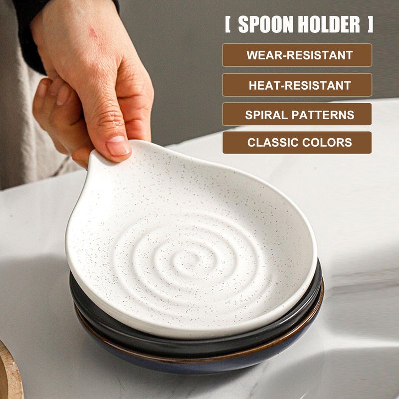 Cosmer Spoon Rest,Ceramic Spoon Holder for Stove Top Large Spatula Rest Cooking Spoons Rest for Kitchen Utensils Heat-Resistant Rest Large (Black) - Image 5