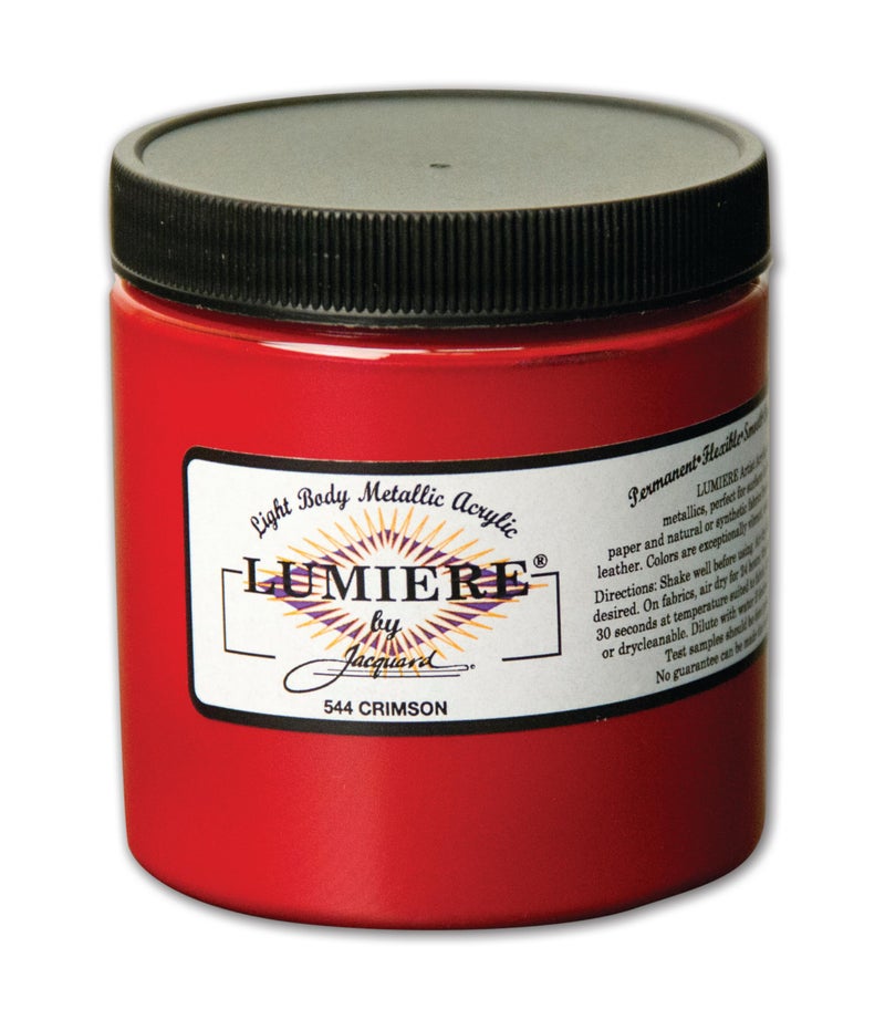 Jacquard Lumiere 8oz Fabric Paint Crimson - Metallic Paint for Fabric Paper Wood Ceramic and Metal - Light-bodied Metallic Acrylic Paint - Lightfast & Vibrant Metallic Acrylic Paints - Image 1