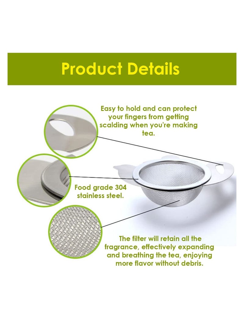 SYOSI - 2 Pieces Tea Strainers with Drip Bowl Fine Mesh Stainless Steel Tea Filter with Handle Reusable Tea Interval Diffuser for Loose Leaf Coffee Herbal Spice Juice Filter Silver - Image 1