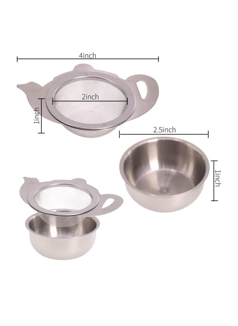 SYOSI - 2 Pieces Tea Strainers with Drip Bowl Fine Mesh Stainless Steel Tea Filter with Handle Reusable Tea Interval Diffuser for Loose Leaf Coffee Herbal Spice Juice Filter Silver - Image 1