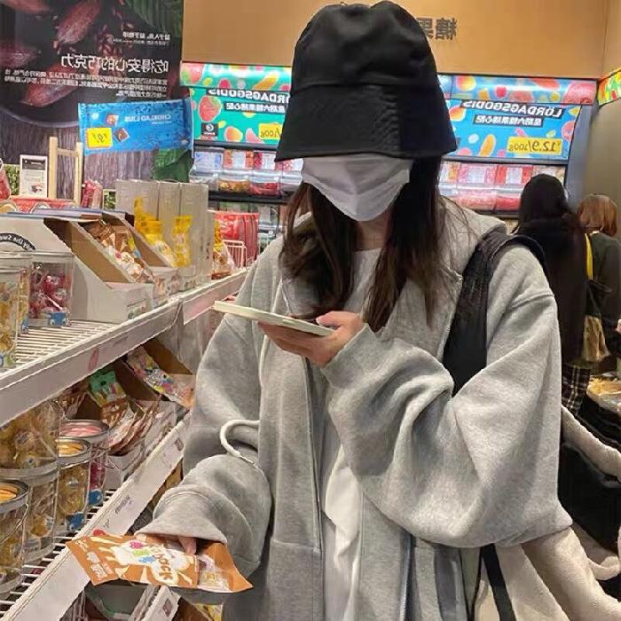 Heavy 260g fish scale new loose oversize sweater cardigan zipper couple coat womens new early spring and autumn Black - Image 2