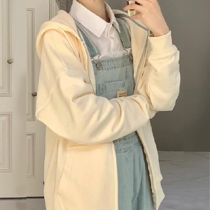 Heavy 260g fish scale new loose oversize sweater cardigan zipper couple coat womens new early spring and autumn Black - Image 3