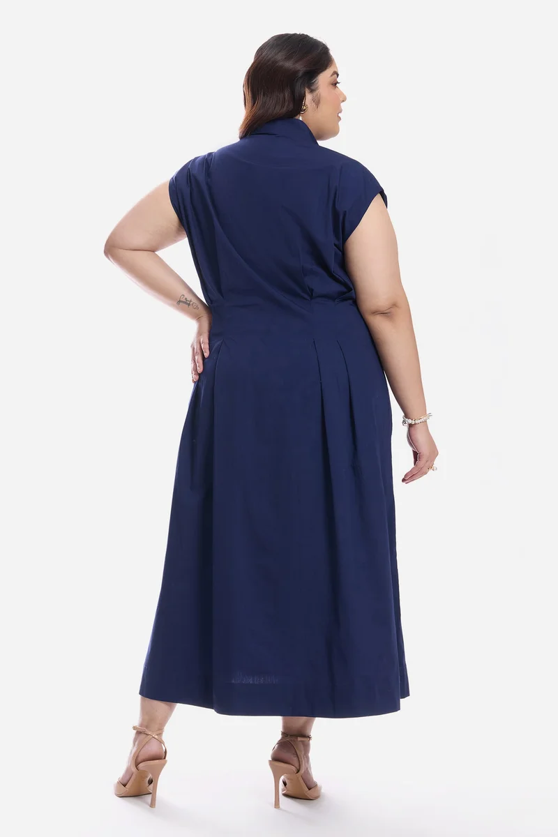 Virgio  Solid Cotton Pleated Shirt Plus Size Dress for Women for Women | Best Price UAE