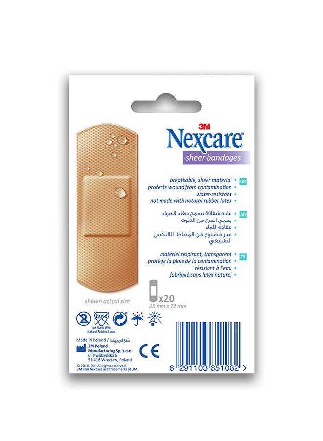 Nexcare 3M Sheer Bandages Waterproof - 20 Pcs  - Image 1