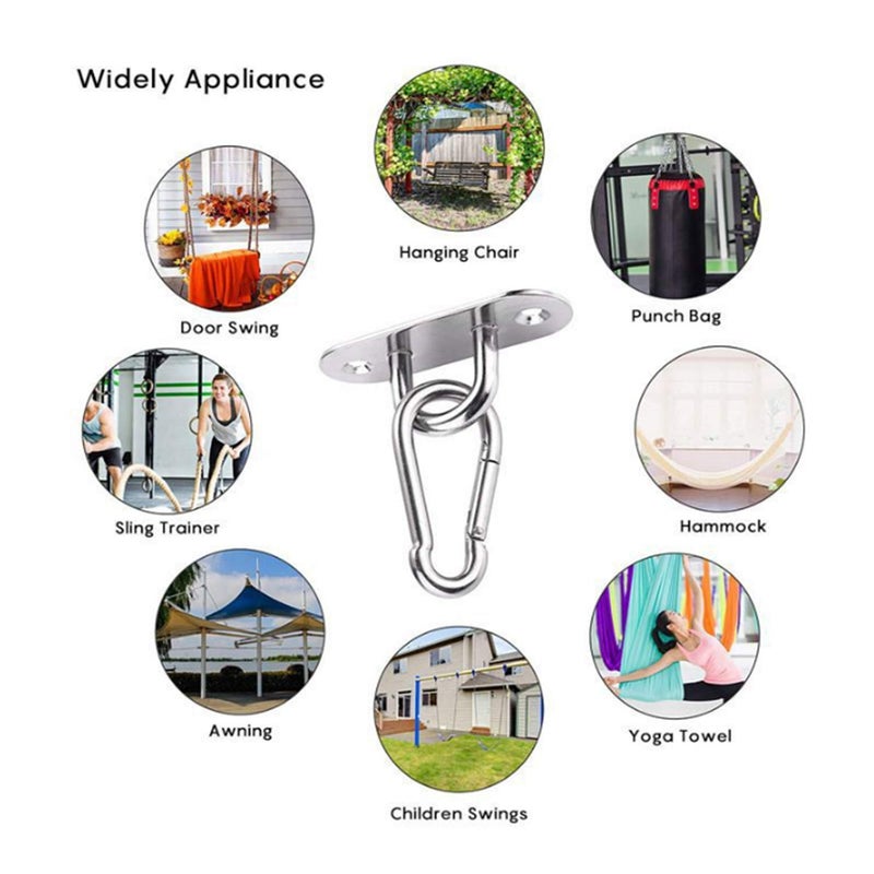Goiio Goiio 18 inch Stainless Steel Ceiling Hook Ring Hooks Pad Eye Plate and Snap Hook Marine Hardware Staple Hook Loop with Screws Set of 16  - Image 5