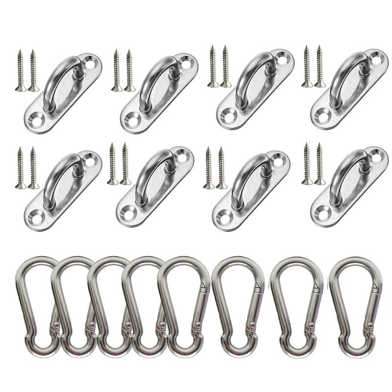 Goiio Goiio 18 inch Stainless Steel Ceiling Hook Ring Hooks Pad Eye Plate and Snap Hook Marine Hardware Staple Hook Loop with Screws Set of 16  - Image 1