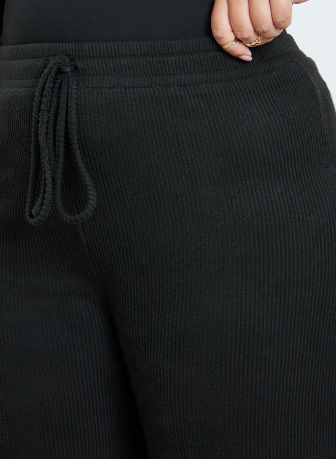 Styli Plus Size Black Knit Wide Leg Trousers - Image 3