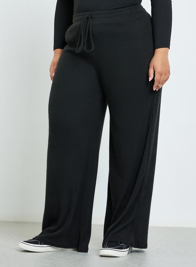Styli Plus Size Black Knit Wide Leg Trousers - Image 2