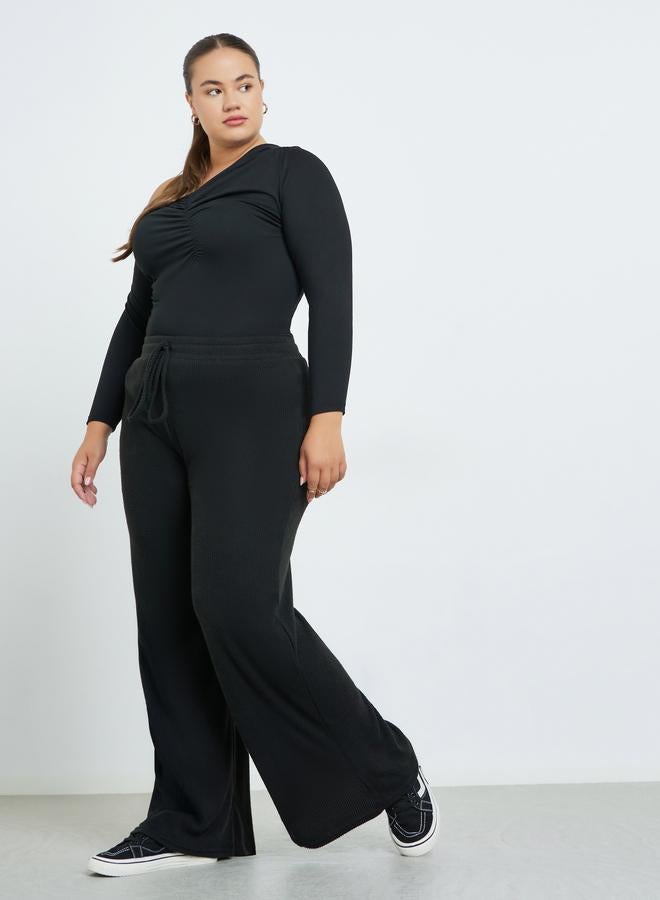 Styli Plus Size Black Knit Wide Leg Trousers - Image 1