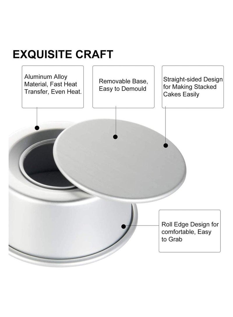 أواني كعك دائرية من الألمنيوم، 3 قطع (4، 6، 8 بوصة) أواني خبز دائرية احترافية غير لاصقة ومقاومة للتسرب مع قاعدة قابلة للإزالة لكعكة الزفاف أو عيد الميلاد - Image 3