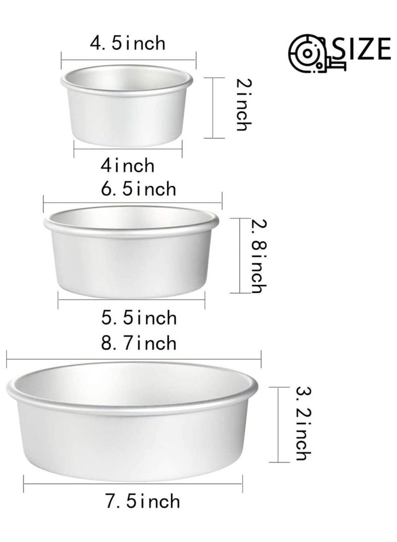 أواني كعك دائرية من الألمنيوم، 3 قطع (4، 6، 8 بوصة) أواني خبز دائرية احترافية غير لاصقة ومقاومة للتسرب مع قاعدة قابلة للإزالة لكعكة الزفاف أو عيد الميلاد - Image 5