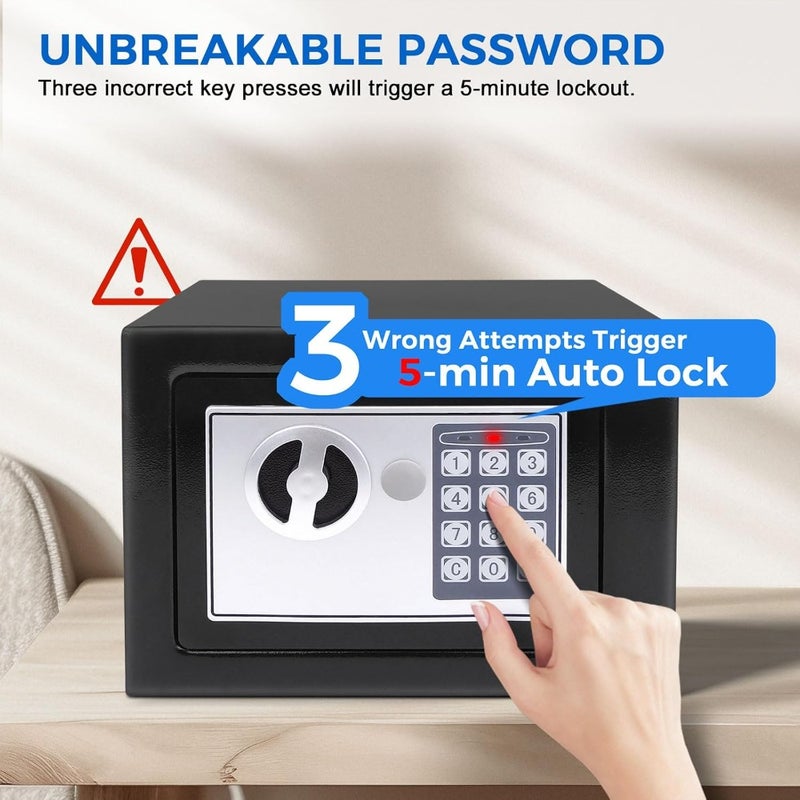 Digital Cash Money Safe Box with PIN code and keys, 6.6L Safety Alloy Steel Electronic Home Safe with Anti-theft System, High-Security Compact Household - Image 4
