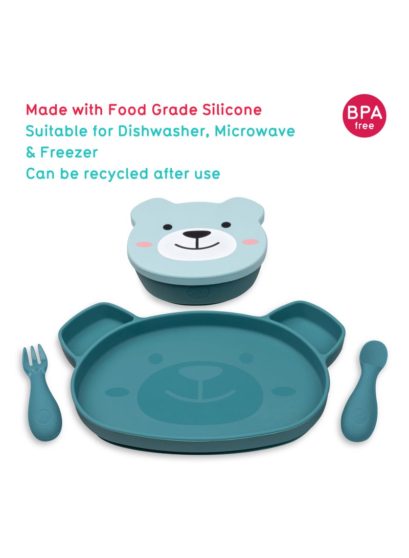 TUM TUM Baby Dinner Set for Weaning, Includes Silicone Suction Plate & Bowl, Baby Cutlery, 6 Months Plus, Dishwasher Safe, BPA Free - (Teal) - Image 2