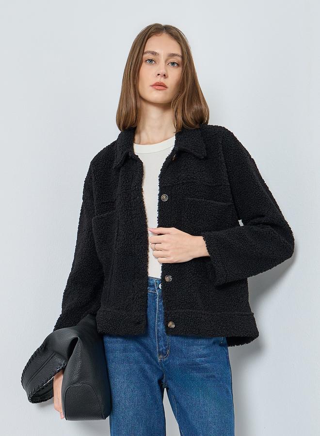 ستايلي جاكيت تيدي صوف بتفاصيل بارزة الملمس - Image 1