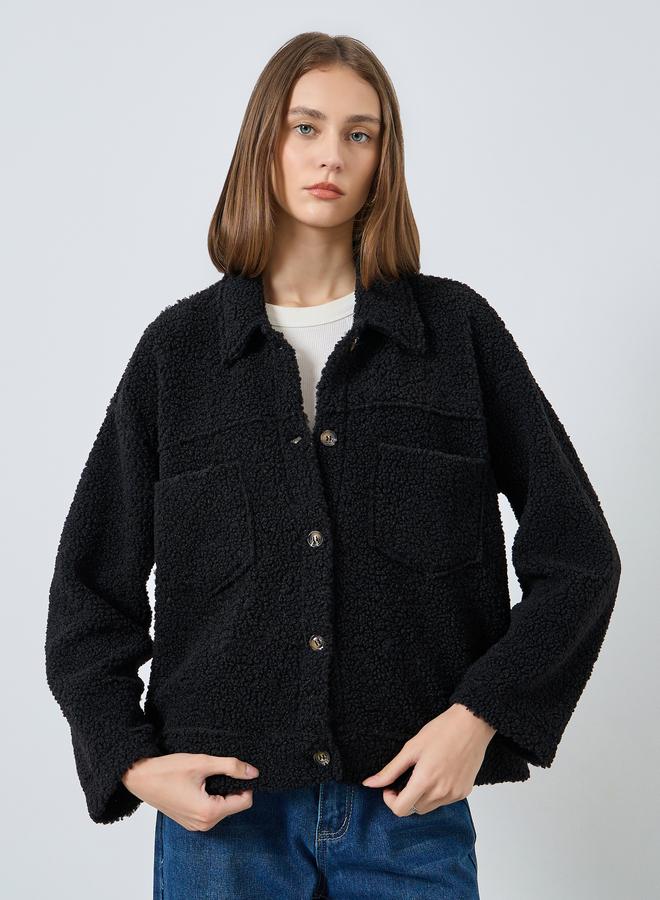 ستايلي جاكيت تيدي صوف بتفاصيل بارزة الملمس - Image 3