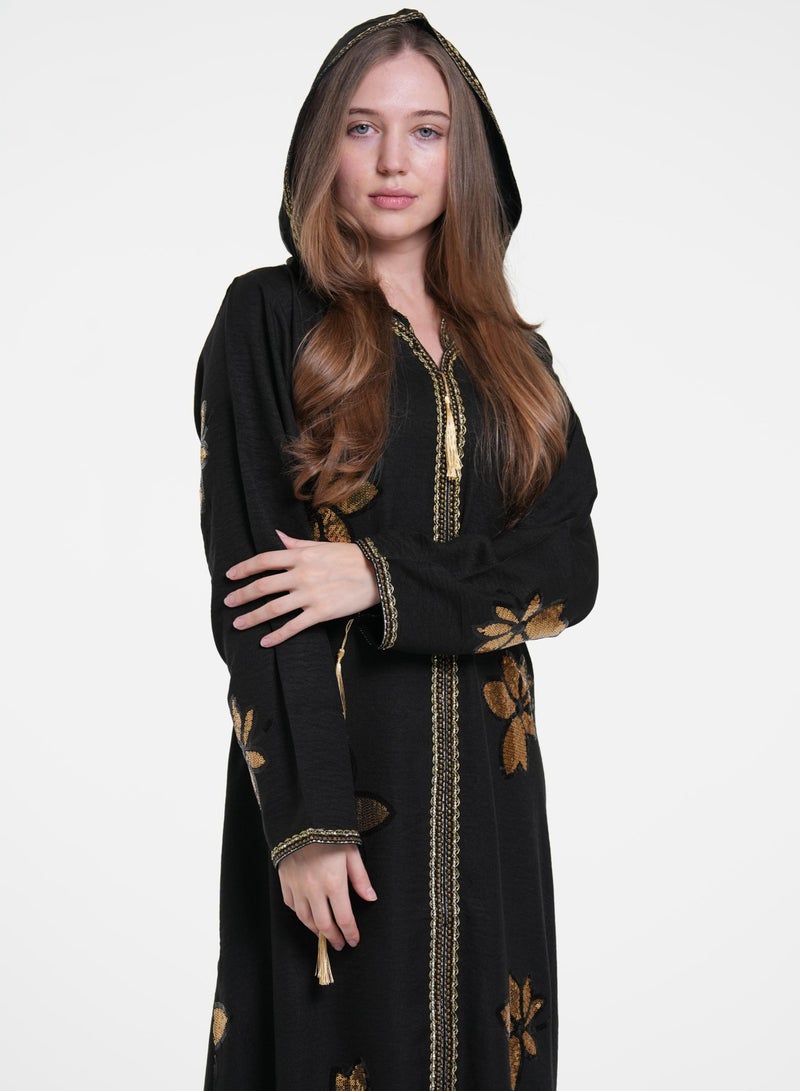 البنت الشرقية جلابية نسائية   مطرزة باللون الذهبي  - Image 1
