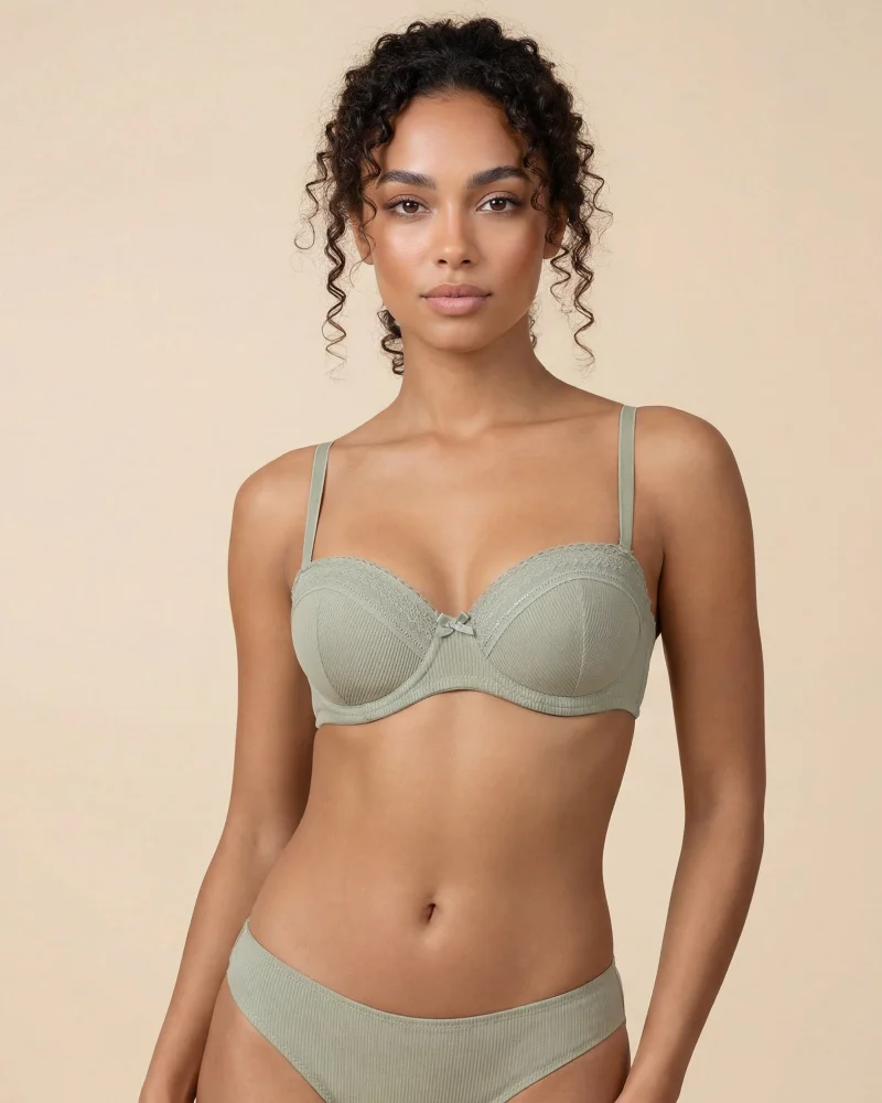 REDTAG Women's 2 Pack Rib Balconette Lace Bras
