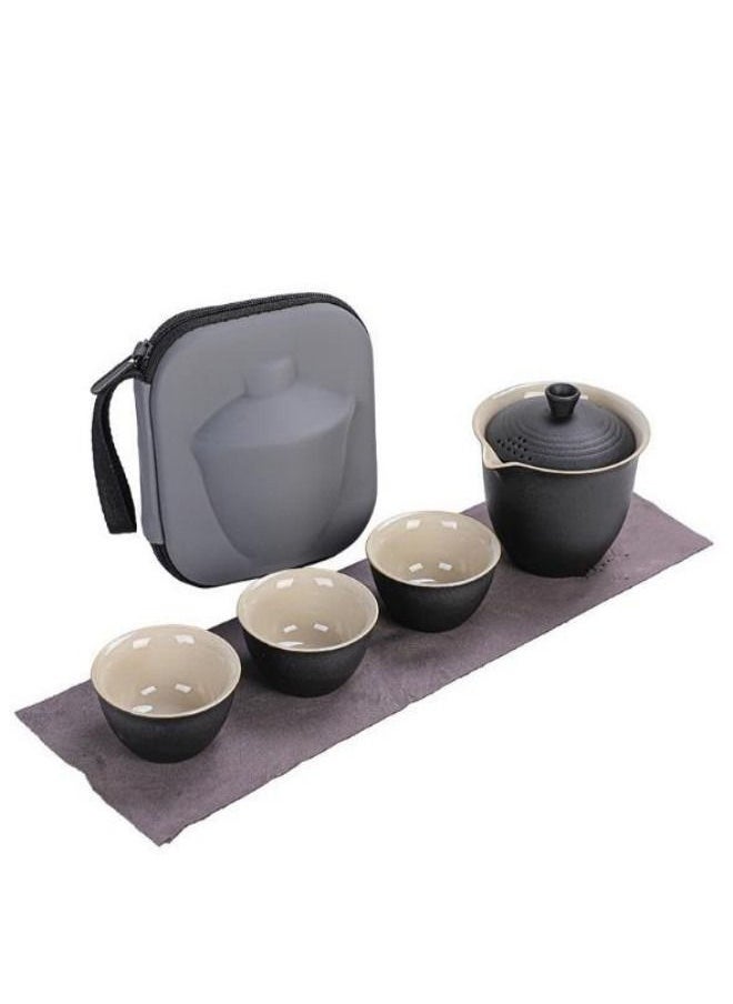 XiuWoo 1 Pot And 3 Cups Of Travel Tea Set Lid Bowl-Black  - Image 1