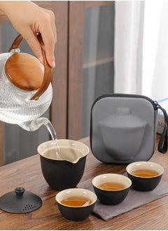 XiuWoo 1 Pot And 3 Cups Of Travel Tea Set Lid Bowl-Black  - Image 4